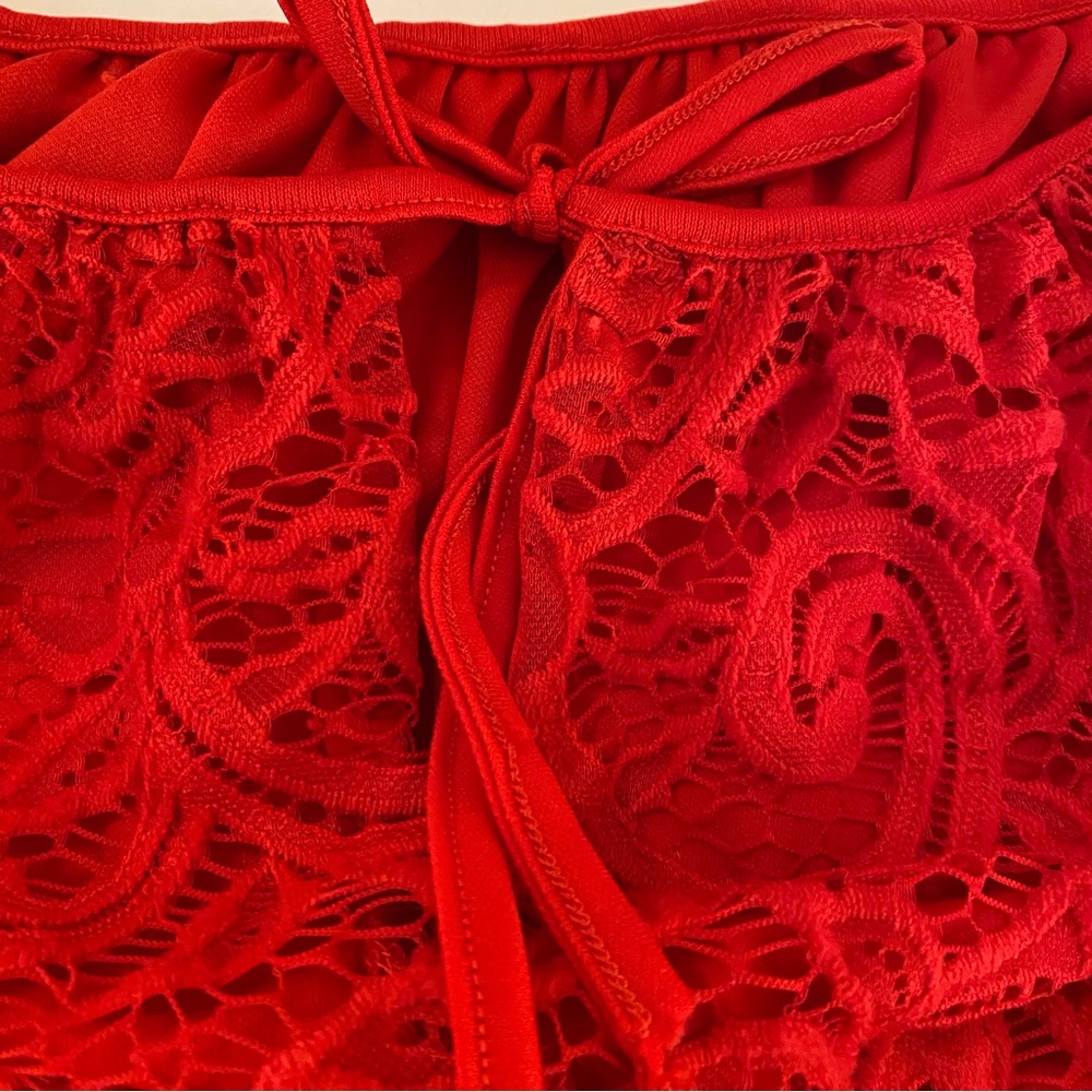 Tacera Elegant Red Lace Halter Women's Blouse Sz XL Sleeveless spaghetti strap - Picture 8 of 10